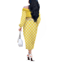 Hawaii Palaka Pikake Lokelani Plumeria Off The Shoulder Long Sleeve Dress Melemele Coquette Bow LT01 - Polynesian Pride