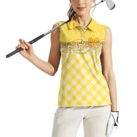 Hawaii Palaka Pikake Lokelani Plumeria Women Sleeveless Polo Shirt Melemele Coquette Bow