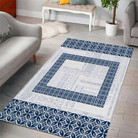 Samoa Siapo Blue Trimmed Area Rug Samoa White Sunday - Polynesian Pride