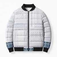 Samoa Siapo Blue Trimmed Bomber Puffer Jacket Samoa White Sunday LT01 Unisex Blue - Polynesian Pride