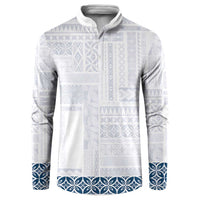 Samoa Siapo Blue Trimmed Button Sweatshirt Samoa White Sunday - Polynesian Pride