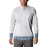 Samoa Siapo Blue Trimmed Button Sweatshirt Samoa White Sunday - Polynesian Pride