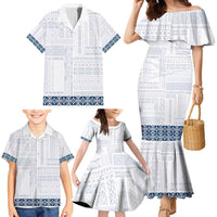 Samoa Siapo Blue Trimmed Family Matching Mermaid Dress and Hawaiian Shirt Samoa White Sunday - Polynesian Pride