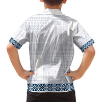 Samoa Siapo Blue Trimmed Family Matching Puletasi and Hawaiian Shirt Samoa White Sunday LT01 - Polynesian Pride