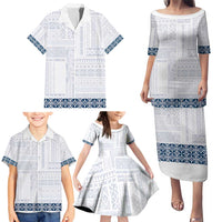 Samoa Siapo Blue Trimmed Family Matching Puletasi and Hawaiian Shirt Samoa White Sunday LT01 - Polynesian Pride