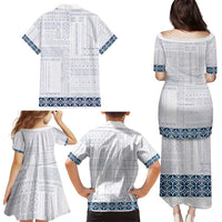 Samoa Siapo Blue Trimmed Family Matching Puletasi and Hawaiian Shirt Samoa White Sunday LT01 - Polynesian Pride