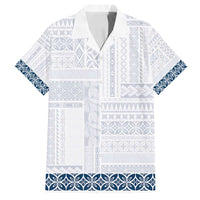 Samoa Siapo Blue Trimmed Family Matching Puletasi and Hawaiian Shirt Samoa White Sunday LT01 Dad's Shirt - Short Sleeve Blue - Polynesian Pride