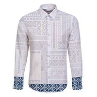 Samoa Siapo Blue Trimmed Family Matching Puletasi and Hawaiian Shirt Samoa White Sunday LT01 Dad's Shirt - Long Sleeve Blue - Polynesian Pride