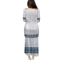 Samoa Siapo Blue Trimmed Family Matching Puletasi and Hawaiian Shirt Samoa White Sunday LT01 - Polynesian Pride