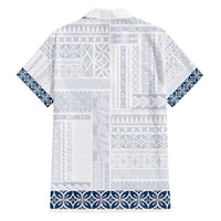 Samoa Siapo Blue Trimmed Family Matching Summer Maxi Dress and Hawaiian Shirt Samoa White Sunday - Polynesian Pride