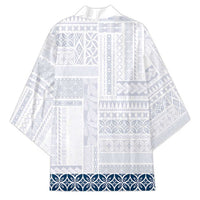 Samoa Siapo Blue Trimmed Kimono Samoa White Sunday - Polynesian Pride