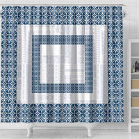 Samoa Siapo Blue Trimmed Shower Curtain Samoa White Sunday - Polynesian Pride