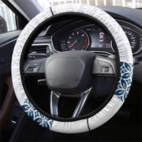 Samoa Siapo Blue Trimmed Steering Wheel Cover Samoa White Sunday LT01 - Polynesian Pride