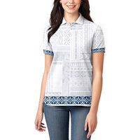 Samoa Siapo Blue Trimmed Women Polo Shirt Samoa White Sunday - Polynesian Pride