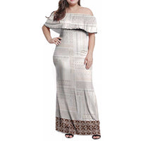 Samoa Siapo Brown Trimmed Family Matching Off Shoulder Maxi Dress and Hawaiian Shirt Samoa White Sunday - Polynesian Pride