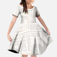 Samoa Siapo Brown Trimmed Family Matching Summer Maxi Dress and Hawaiian Shirt Samoa White Sunday LT01 Daughter's Dress Brown - Polynesian Pride