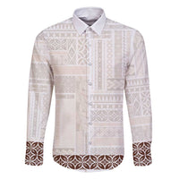 Samoa Siapo Brown Trimmed Family Matching Summer Maxi Dress and Hawaiian Shirt Samoa White Sunday LT01 Dad's Shirt - Long Sleeve Brown - Polynesian Pride