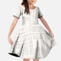 Samoa Siapo Brown Trimmed Kid Short Sleeve Dress Samoa White Sunday - Polynesian Pride
