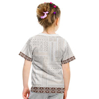 Samoa Siapo Brown Trimmed Kid T Shirt Samoa White Sunday - Polynesian Pride
