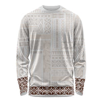 Samoa Siapo Brown Trimmed Long Sleeve Shirt Samoa White Sunday - Polynesian Pride