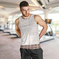 Samoa Siapo Brown Trimmed Men Tank Top Samoa White Sunday - Polynesian Pride