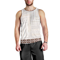Samoa Siapo Brown Trimmed Men Tank Top Samoa White Sunday - Polynesian Pride