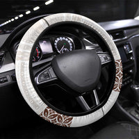 Samoa Siapo Brown Trimmed Steering Wheel Cover Samoa White Sunday LT01 Universal Fit Brown - Polynesian Pride