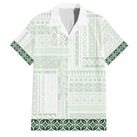 Samoa Siapo Green Trimmed Family Matching Long Sleeve Bodycon Dress and Hawaiian Shirt Samoa White Sunday - Polynesian Pride