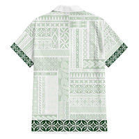 Samoa Siapo Green Trimmed Family Matching Off Shoulder Maxi Dress and Hawaiian Shirt Samoa White Sunday - Polynesian Pride