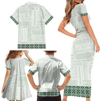 Samoa Siapo Green Trimmed Family Matching Short Sleeve Bodycon Dress and Hawaiian Shirt Samoa White Sunday - Polynesian Pride