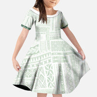 Samoa Siapo Green Trimmed Family Matching Summer Maxi Dress and Hawaiian Shirt Samoa White Sunday LT01 Daughter's Dress Green - Polynesian Pride