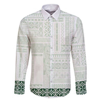 Samoa Siapo Green Trimmed Family Matching Summer Maxi Dress and Hawaiian Shirt Samoa White Sunday LT01 Dad's Shirt - Long Sleeve Green - Polynesian Pride