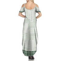 Samoa Siapo Green Trimmed Family Matching Summer Maxi Dress and Hawaiian Shirt Samoa White Sunday LT01 - Polynesian Pride