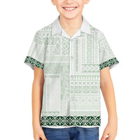Samoa Siapo Green Trimmed Family Matching Summer Maxi Dress and Hawaiian Shirt Samoa White Sunday LT01 Son's Shirt Green - Polynesian Pride