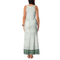 Samoa Siapo Green Trimmed Family Matching Tank Maxi Dress and Hawaiian Shirt Samoa White Sunday - Polynesian Pride