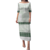 Samoa Siapo Green Trimmed Puletasi Samoa White Sunday - Polynesian Pride