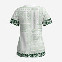 Samoa Siapo Green Trimmed Scrub Top Samoa White Sunday - Polynesian Pride