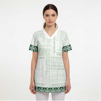 Samoa Siapo Green Trimmed Scrub Top Samoa White Sunday - Polynesian Pride