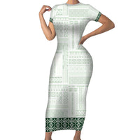 Samoa Siapo Green Trimmed Short Sleeve Bodycon Dress Samoa White Sunday - Polynesian Pride