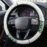 Samoa Siapo Green Trimmed Steering Wheel Cover Samoa White Sunday LT01 - Polynesian Pride