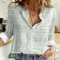 Samoa Siapo Green Trimmed Women Casual Shirt Samoa White Sunday - Polynesian Pride