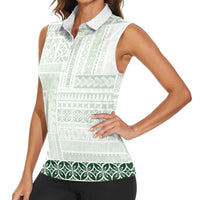 Samoa Siapo Green Trimmed Women Sleeveless Polo Shirt Samoa White Sunday - Polynesian Pride