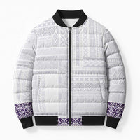 Samoa Siapo Purple Trimmed Bomber Puffer Jacket Samoa White Sunday LT01 Unisex Purple - Polynesian Pride