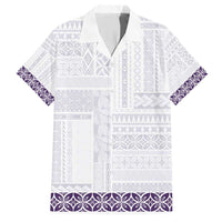 Samoa Siapo Purple Trimmed Family Matching Short Sleeve Bodycon Dress and Hawaiian Shirt Samoa White Sunday - Polynesian Pride