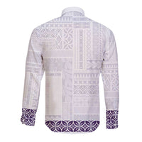 Samoa Siapo Purple Trimmed Long Sleeve Button Shirt Samoa White Sunday - Polynesian Pride