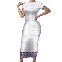 Samoa Siapo Purple Trimmed Short Sleeve Bodycon Dress Samoa White Sunday - Polynesian Pride