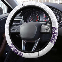 Samoa Siapo Purple Trimmed Steering Wheel Cover Samoa White Sunday LT01 - Polynesian Pride