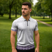 Samoa Siapo Purple Trimmed Zipper Polo Shirt Samoa White Sunday - Polynesian Pride