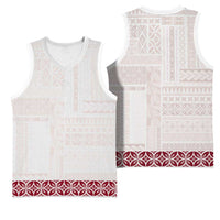 Samoa Siapo Red Trimmed Basketball Jersey Samoa White Sunday - Polynesian Pride