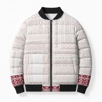 Samoa Siapo Red Trimmed Bomber Puffer Jacket Samoa White Sunday LT01 Unisex Red - Polynesian Pride